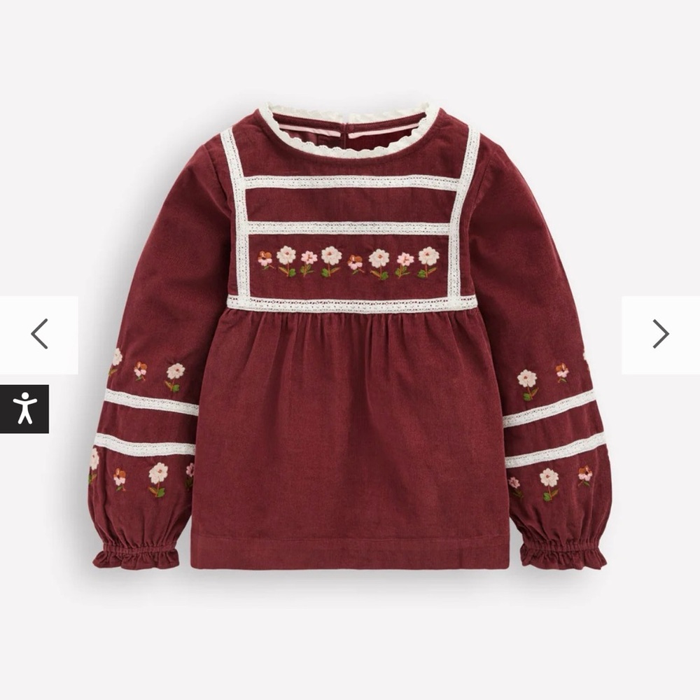 Mini Boden Burgundy Floral Girls Blouse